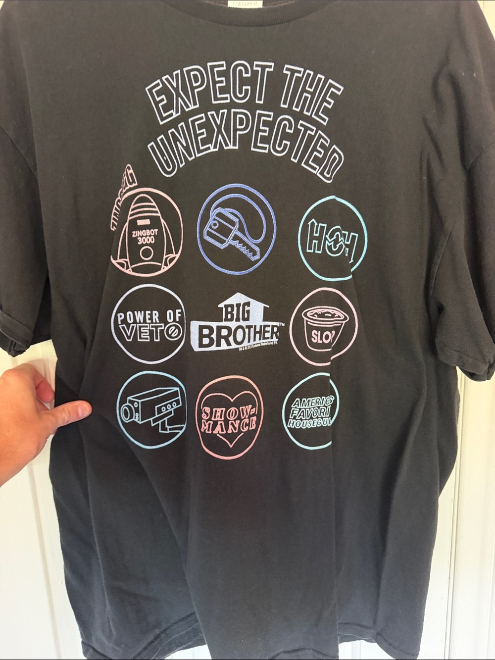 Brother Black Graphic Tee with Pastel Logo Icons